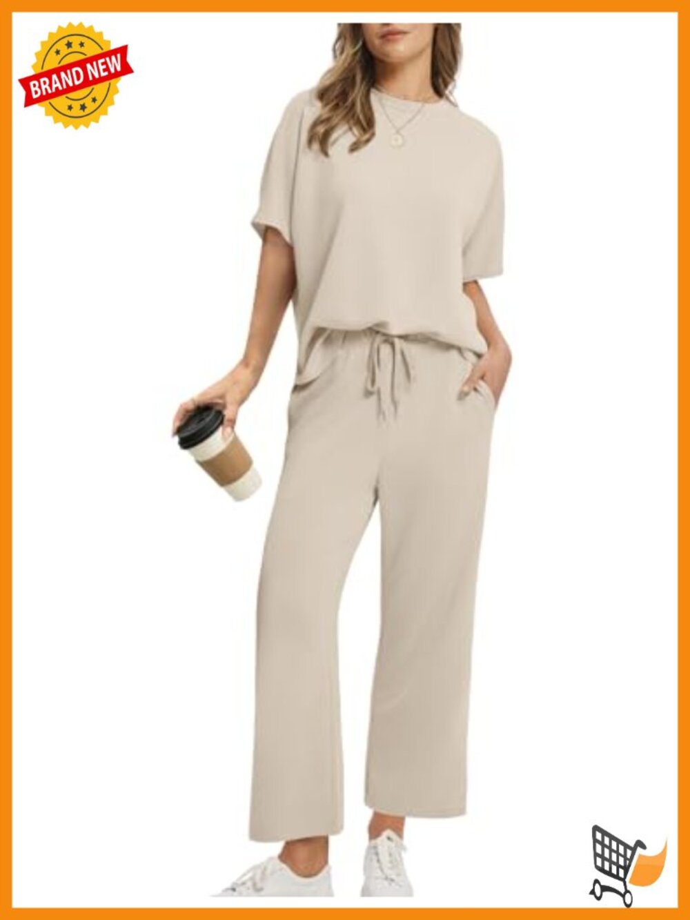 Two Piece Set Short Sleeve Top Wide Leg Crop Pants Lounge Set Women